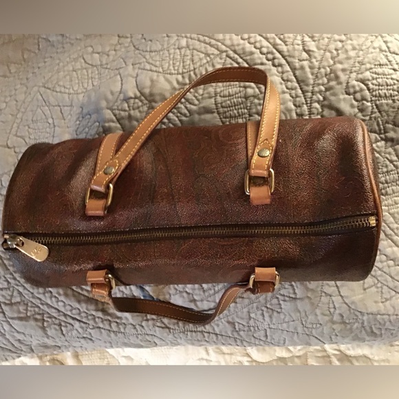 EUC ETRO Burgandy Paisley Cylinder Leather Barrel Shoulder Small Size Bag - Picture 5 of 12